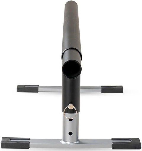 A close-up, front-facing view of a black and silver landmine attachment for weightlifting on a white background—compatible with Madd Gear (MGP) products like the MGP Grind Rail Extension Kit - 91cm for versatile training options.