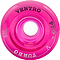 Close-up of a bright pink Ventro Pro Turbo Quad 83A roller skate wheel with the brand name "VENTRO" and the size "61.5 x 35 mm" printed on it. This 83A durometer quad roller skate wheel is viewed from above, clearly showing the inner hole.