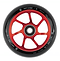 A red Ethic DTC Incube V2 100mm stunt scooter wheel featuring a black outer rim and silver Ethic bearings. The wheel is labeled with "INCUBE II" and size specifications of "100 x 24 - 88A" on the rim, perfectly fitting the category of 100mm scooter wheels.