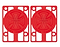 Two red Independent Skateboard Riser Pads, each measuring 1/8", showcasing the "Independent Truck Company" text and the iconic cross logos at the center. These durable risers are designed with pre-drilled holes for effortless mounting on your Indy trucks.