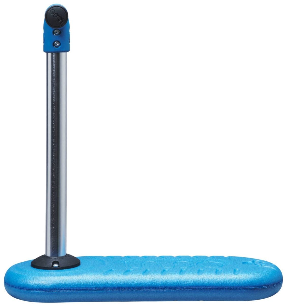 The INDO Bug Kids Indoor Trampoline Stunt Scooter in blue, featuring a robust metal handlebar, is an excellent choice for young children to enhance their trick stunt jump skills. Its rectangular base with a textured surface provides grip, making it suitable for exercises and physical therapy.
