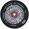 The Infinity Mayan 120mm Stunt Scooter Wheel features a stunning silver Aztec calendar design on a black background and highlights a red center. The white text includes "One Hundred Ten Millimeter," "88A," and branding details such as "Infinity" and "IPS Technology." Equipped with ABEC 9 bearings, this semi hollowcore wheel delivers an exceptionally smooth ride.