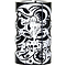 A black cylindrical object adorned with abstract, symmetrical designs that feature swirling patterns and shapes, resembling the Infinity Mayan 4 Bolt Oversized SCS Stunt Scooter Clamp by Infinity.