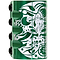 An Infinity Mayan 4 Bolt Oversized SCS Stunt Scooter Clamp in green, featuring intricate white tribal-style designs with abstract forms and a seated human figure. This clamp, resembling a tattoo machine grip, is equipped with multiple black screws on the side for secure attachment.