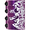 Named the Infinity Mayan 4 Bolt Oversized SCS Stunt Scooter Clamp - Purple, this product stands out with its stunning metallic purple finish adorned with intricate white floral and bird motifs. Featuring three raised sections and four black circular elements on the side, it blends style and functionality seamlessly, making it a perfect choice for your scooter.
