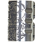The Infinity Mayan 4 Bolt Oversized SCS Stunt Scooter Clamp in Raw Silver by Infinity features a durable metal structure with an intricate design, including skull motifs surrounded by swirling floral patterns.
