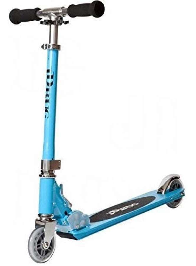 The JD Bug Original Street MS130B is a lightweight, foldable kick scooter in sky blue. It features an adjustable handlebar with black foam grips, two wheels, and a black deck with a blue outline and branded text by JD Bug.