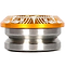 Product Description: The Infinity Mayan Integrated Stunt Scooter Headset in gold features intricate patterns reminiscent of decorative designs. Its precision engineering offers smooth performance comparable to sealed bearing mechanisms, beautifully displayed from a side angle against a plain white background.