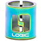 A neochrome oversized stunt scooter clamp with a 3-bolt design and a sleek rectangular layout, featuring the brand name "LOGIC" elegantly displayed in white at the bottom front.
