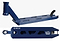 The Longway S-Line Kaiza+ Midnight Blue Stunt Scooter Deck, measuring 4.5" x 19", is perfect for park riders with its striking blue metal finish and logo cutouts. The top features a foot grip area with three slots, while the side displays the "KAIZA+" branding and another logo next to an angular rear wheel slot. It comes equipped with durable titanium bolts for added strength.