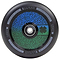 Introducing the Lucky Lunar 110mm Stunt Scooter Wheel - Maze, featuring a dynamic blue and green labyrinth design. The rim proudly displays the "Lucky Lunar" name alongside a central clover graphic. Ideal for creating eye-catching scooter builds, this wheel incorporates Lucky Rebound Technology to ensure a seamless ride experience.