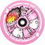 A Chubby 110mm Hollowcore Stunt Scooter Wheel - Marshmallow showcases animated marshmallow figures displaying an array of emotions, including one that is ablaze and others that look shocked or angry. The lightweight wheel is adorned with the words "Marshmallow Inc." printed along its edge.