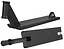Two Native Stem Black Stunt Scooter Decks, ideal for younger riders, are featured. One deck is shown from a side angle with a cutout design and handlebar attachment, while the other displays the underside with a flat, rectangular design and wheel cutouts. Both decks are set against a white background.