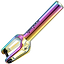 Check out the Blunt Envy Declare V2 SCS/HIC Stunt Scooter Fork with a vibrant oil slick neochrome finish that beautifully combines shades of gold, purple, and blue. Made from CNC 6063 Aluminium, it features a sleek and modern design with a visible bolt on one side and proudly displays the Blunt Envy logo on the shaft.