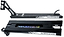 Two views of the Madd Gear (MGP) MGX Black Stunt Scooter Deck - 5.5″ x 20.5″, featuring white and rainbow logos—one image displays the top with a foot brake, while the other shows the bottom with a split cutout—ideal for both park and street scooter sessions.