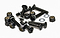 A selection of black screws, nuts, and washers is spread across a white surface. The fully threaded screws feature flat heads with cross-shaped indentations. The nuts are hexagonal, while the washers maintain a circular design. These components are perfect for assemblies involving Mindless Drop Thru Longboard Bolts - Black 1/2" or crafting your DT longboard setup.