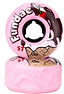 The Moxi Fundae 92A Quad Roller Skate Wheels in Bubblegum Pink feature a charming ice cream cone design, complete with the name "Fundae," a cherry on top, and prominently display the number 57. Ideal as hybrid street and skatepark wheels, they enhance your ride with style and performance.