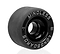 A close-up of a black wheel from the Mindless Viper 65mm 82A Longboard Wheels set, featuring "MINDBLOWERS" and "LONGBOARDS" printed in white. Perfect for downhill runs, this wheel stands upright on a reflective surface, offering outstanding grip and control.