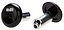 Close-up image of two ODI Aluminium Stunt Scooter Bar Ends in black. One is upright, showcasing the branded head with an Allen key bolt, while the other is tilted to reveal the durable fastening mechanism. Ideal for upgrading your handlebars with premium ODI scooter accessories.