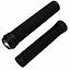 A pair of cylindrical black ODI Longneck SLX Stunt Scooter Grips, measuring 160mm and crafted from Krayton rubber with a ribbed texture. Each grip is equipped with a circular end cap showcasing the ODI logo, designed for comfortable handling.