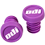 The ODI Push-In Stunt Scooter Bar Ends in purple feature white "odi" branding on the circular end, providing color customization. These rubber bar end caps have grooved stems for easy grip and seamless insertion into handlebars, ensuring a secure fit.