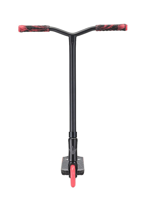 The Blunt Envy ONE S3 Complete Stunt Scooter in Black and Red showcases a sleek, minimalist design that is ideal for beginner riders. With its red grips and wheels, wide handlebars, and textured deck, this scooter combines style with functionality.