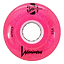 The Luminous LED 85A Quad Roller Skate Wheel in Pink Glitter (62mm) by Luminous features a white core, glossy circular finish, and black brand logo.