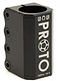 The Proto Baby 4 Bolt Oversized SCS Stunt Scooter Clamp in black features four bolt holes, "PROTO" in bold white, a circular logo, and extra small text—lightweight and perfect for your SCS scooter setup.