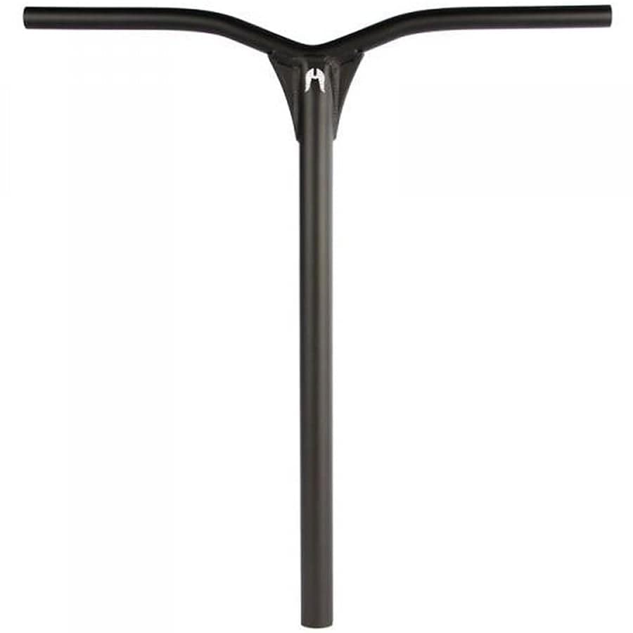 Displayed against a plain white background, the Ethic DTC Dryade 62 Aluminium ICS/IHC Stunt Scooter Bars - Black 620mm x 580mm presents a sleek crossbar design and central joint at the base, making it an ideal match for lightweight scooter components to enhance precision and style.