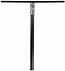 Crafted from robust 4130 Chromoly Steel, the black Apex XXL Steel Oversized SCS Stunt Scooter T-Bars feature a white logo near the top center of the vertical bar. Its minimalist and stylish design is perfect for freestyle or stunt scooters, making these T-bars an ideal choice for enthusiasts seeking high-quality components.