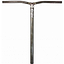 The image features a Y-bar design scooter handlebar in a clear raw finish, expertly crafted from durable 4130 Chromoly Steel. The brand name "Apex" is elegantly displayed vertically in white, while the logo is prominently featured at the intersection of the bars, showcasing the renowned quality of the Apex Bol Steel Oversized HIC Stunt Scooter Bars.