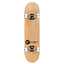 A top-down view of a wooden skateboard featuring white wheels highlights the "Enuff" logo on a natural Canadian maple deck, reflecting quality and durability on the Enuff Logo Stain Natural Complete Skateboard - 8" x 32".