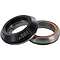 Close-up of two black and silver metal bearings from the Blunt Envy Integrated Stunt Scooter Headset, with "Blunt Envy" clearly visible. One bearing is upright, while the other leans slightly, showcasing an orange seal on its side—ideal for a smooth-performing integrated stunt scooter headset.