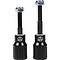 Two black Apex Barnaynay motorcycle bar end sliders with silver bolts on top. The sliders display a logo featuring an "A" inside a circle. They vary in height, one slightly taller than the other, reflecting Kiall Barnes's design precision.