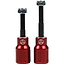 Two red metal bar ends with black bolts for BMX or bike handlebars, featuring a stylized Apex Barnaynay logo.
