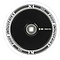 The Root Industries AIR Hollowcore 110mm Stunt Scooter Wheel in White and Black features a circular design with the brand's logo. This wheel incorporates hollowcore technology, presenting a white outer ring with "Root Industries" text in black on both sides. The center is black, adorned with a small logo and "Root Industries" text near the hub, creating an exceptionally lightweight structure.