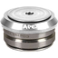 Close-up of a raw silver Apex Integrated Stunt Scooter Headset, showcasing a round top with the brand’s engraved logo. Designed for scooters, this headset features a stack of metal components and a central hole on its surface, echoing the sleek construction typical of integrated scooter decks.
