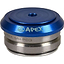 The Apex Integrated Stunt Scooter Headset - Blue showcases a sleek design that echoes the smooth elegance of an integrated scooter deck, featuring a rounded top with a central circular indentation similar to the precision of Apex Volcano Compression.