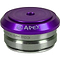 The Apex Integrated Stunt Scooter Headset in purple and silver showcases the elegantly displayed Apex logo on its purple section. This premium bicycle component ensures a sleek design, reminiscent of the innovative Apex Volcano compression systems.