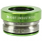 A close-up of the Root Industries Integrated Stunt Scooter Headset - Green, showcasing premium sealed bearings. The text "ROOT INDUSTRIES" is prominently displayed on the vibrant green section, with the numbers "30.2x41.8x7" and "45ºx45º" etched into the sleek metal area.