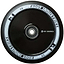 This black Root Industries AIR Hollowcore scooter wheel, measuring 120mm, features a stylish black inner rim. It prominently showcases the iconic Root Industries logo and "R" on the rim, making it an excellent choice for any stunt enthusiast.