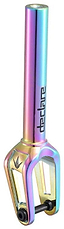 The Blunt Envy Declare V2 IHC Stunt Scooter Forks boast an exquisite oil slick neochrome finish and are precision-crafted from CNC 6063 Aluminium, featuring the word "declare" elegantly printed on the neck—ideal for any stunt scooter enthusiast.