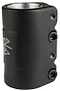 The Blazer Pro 4 Bolt Oversized SCS Stunt Scooter Clamp in black is a metal clamp featuring two side bolts and an engraved logo, specifically designed for securing components during scooter assembly, making it an essential piece for Blazer Team enthusiasts.