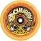 Introducing the Chubby 110mm Hollowcore Stunt Scooter Wheel - Waffle, a vibrant wheel from the Chubby brand featuring a colorful hydrographic design. This eye-catching wheel boasts a cartoon-style waffle pattern adorned with melting butter and syrup graphics, complete with big eyes and prominently displays the bold "CHUBBY" branding. Its striking orange-yellow hue makes it stand out in style.