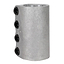 A metallic cylinder with four hexagonal black screws aligned vertically on one side. The surface is smooth and gray, showing slight signs of wear. Open at both ends, it resembles the Native Stem 4 Bolt SCS Standard Scooter Clamp - Raw from Native, suggesting its use as a sturdy connector or stem clamp for street riding.