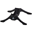 A black Ethic DTC Classic Scooter Stand, featuring a sleek, curved design, is displayed against a white background. With its stable four-legged base and supportive area for the scooter's body, it provides reliable sturdiness just like a guitar stand does.