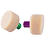 Displayed on a white background are two cylindrical Gumball V2 Natural Toe Stoppers, each with a threaded base—one green and one purple. Both beige stoppers from Gumball ensure excellent skating control and stopping power.