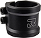 The Root Industries Lithium 2 Bolt Oversized Stunt Scooter Clamp in black is constructed from aircraft-grade aluminum and includes two hex screws on the side. It displays a white logo with a stylized "R" and features a circular opening designed for compression-tight securing of cylindrical objects.
