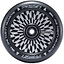 The Fasen Hypno Offset 120mm Stunt Scooter Wheel in black exemplifies the signature style of Fasen wheels. It features a geometric black and white patterned core with "FASE7" and "ONE TWENTY MILLIMETRE" inscribed on its lightweight, hollow core design that reveals the central hub.