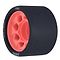 Close-up of a single Radar Halo 93A Roller Derby Wheel showcasing its charcoal outer surface and vibrant pink inner core with an H-shaped hub. The wheel features five circular cutouts and white lettering that spells "Halo" along the edge. The size markings, 59mm x 38mm, are clearly visible on the side, making it ideal for derby enthusiasts.